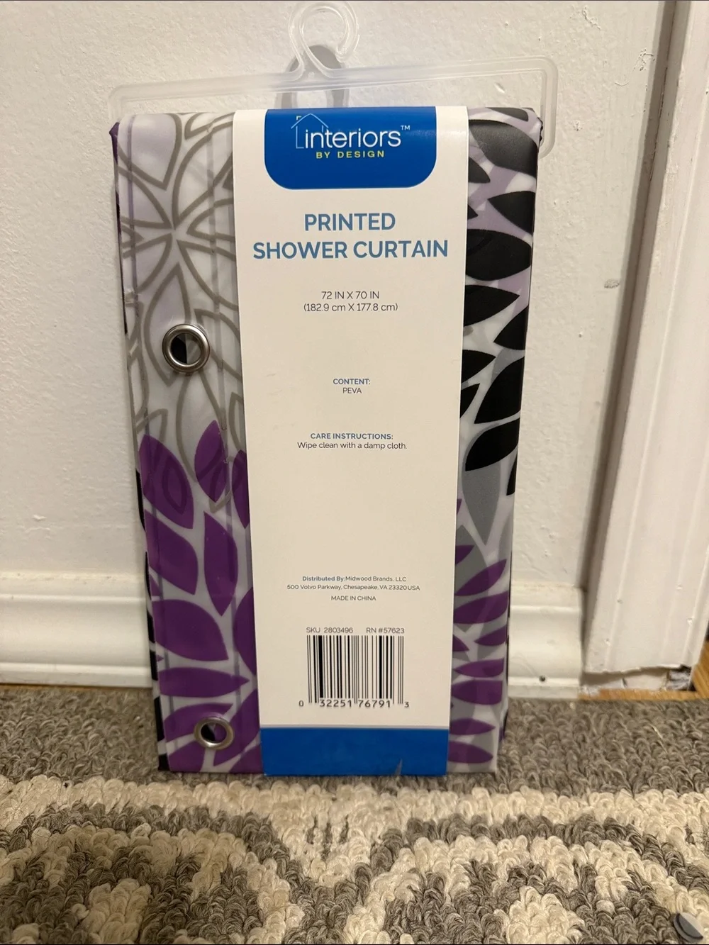 Interiors by Design Floral Printed Shower Curtain — Purple & Black
